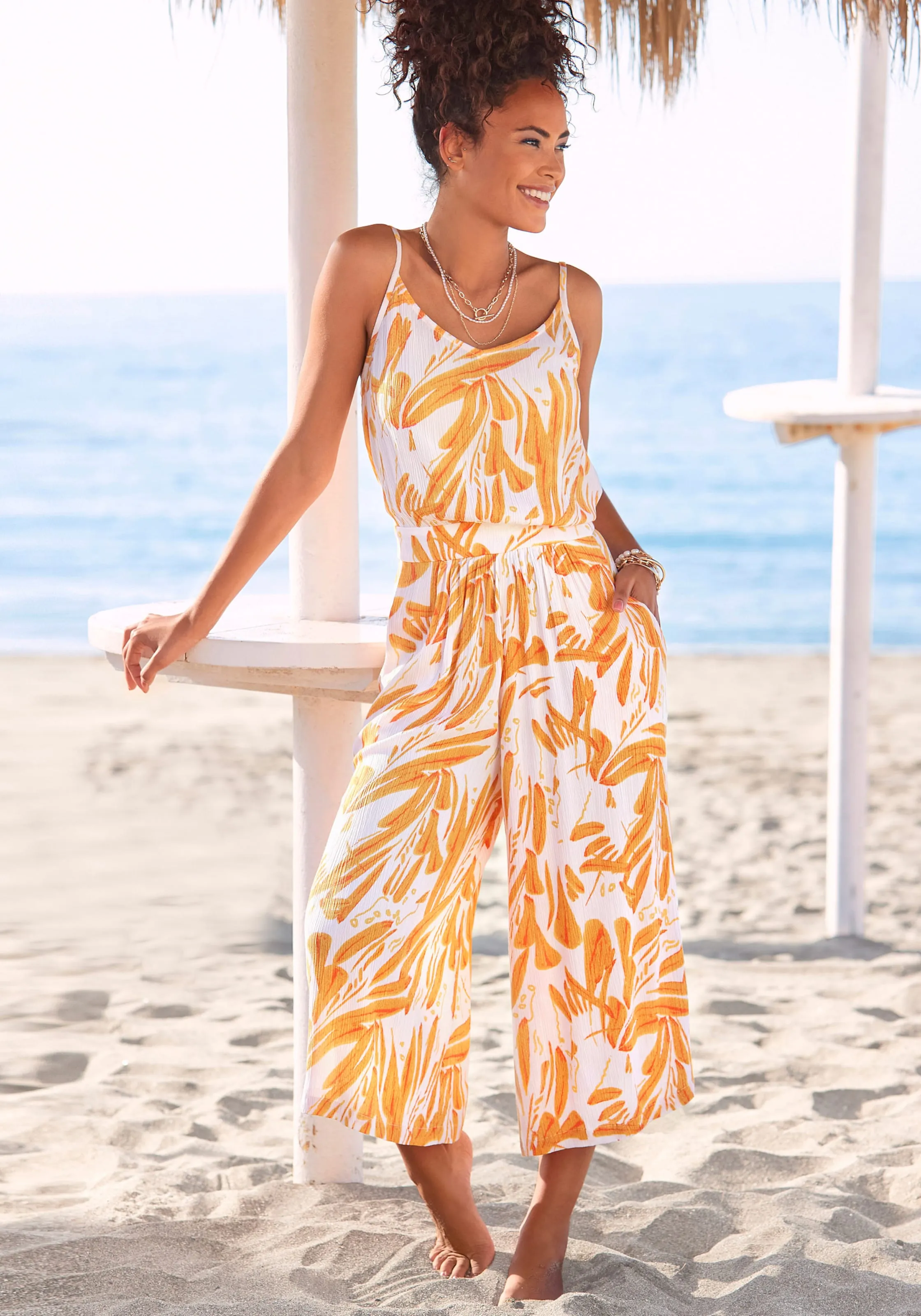 s.Oliver Culotte-Overall in orange-creme-bedruckt